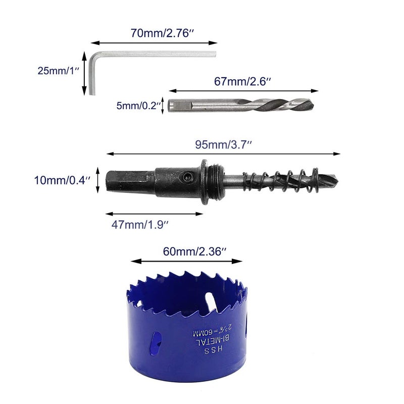 Luomorgo 2 3/8 inch 60mm Hole Saw, 1 1/4 inch Cutting Depth HSS Bi-Metal Hole Cutter with Hex Shank Drill Bit Adapter for Wood Cornhole Boards Plastic Drywall Fiberboard - Image 2